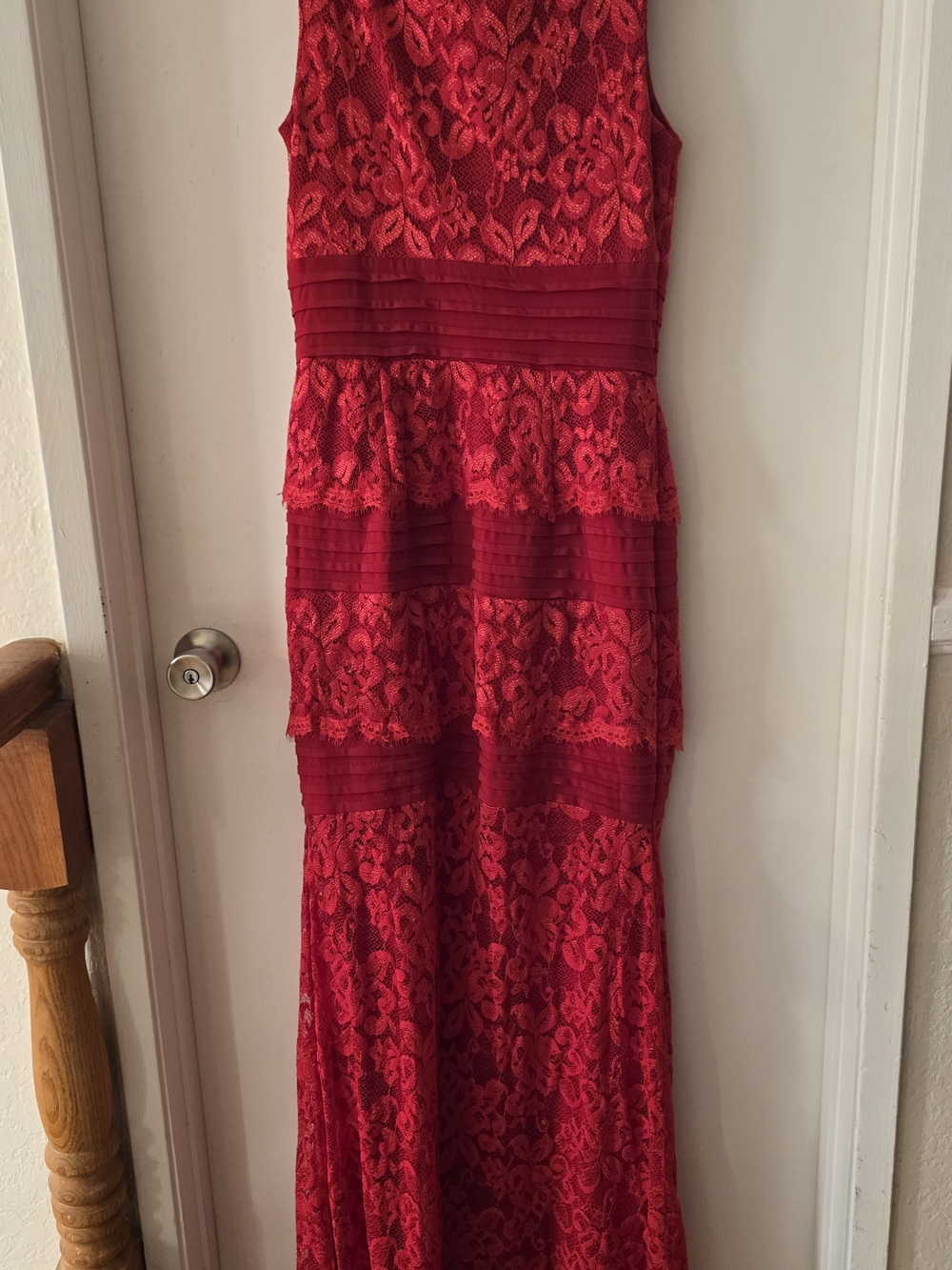 Jax Red Lace Tiered Maxi Prom Dress